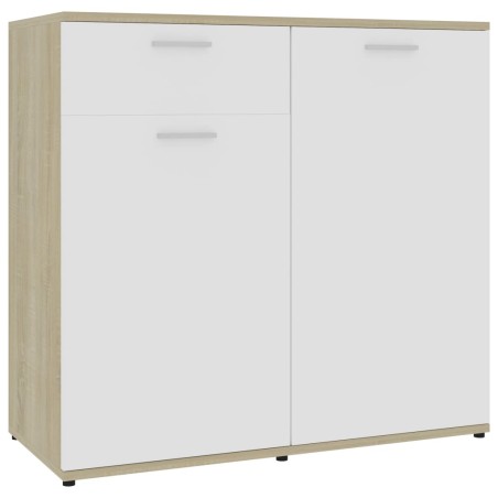 vidaXL Aparador madera contrachapada blanco y roble Sonoma 80x36x75 cm