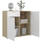 vidaXL Aparador madera contrachapada blanco y roble Sonoma 80x36x75 cm vidaXL Aparador madera contrachapada blanco y roble Sonoma 80x36x75 cm