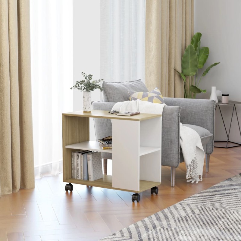 vidaXL Mesa auxiliar de madera contrachapada blanco roble 70x35x55 cm vidaXL Mesa auxiliar de madera contrachapada blanco roble 70x35x55 cm