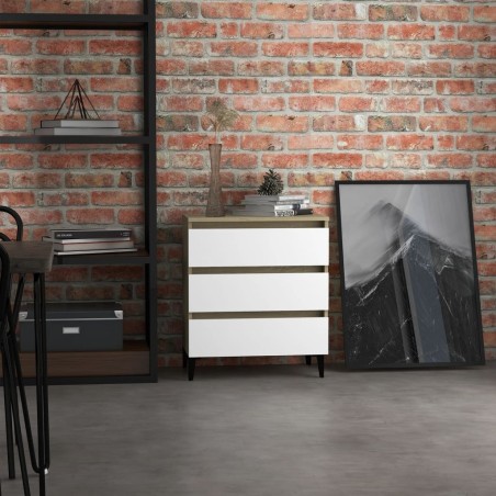 vidaXL Aparador madera contrachapada blanco y roble Sonoma 60x35x69 cm