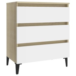 vidaXL Aparador madera contrachapada blanco y roble Sonoma 60x35x69 cm