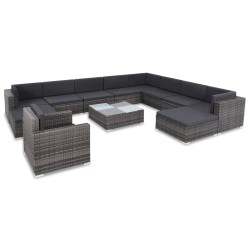 vidaXL Set de muebles de jardín 12 pzas y cojines ratán sintético gris