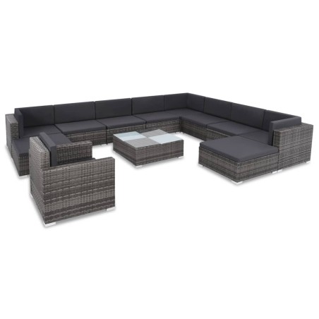 vidaXL Set de muebles de jardín 12 pzas y cojines ratán sintético gris