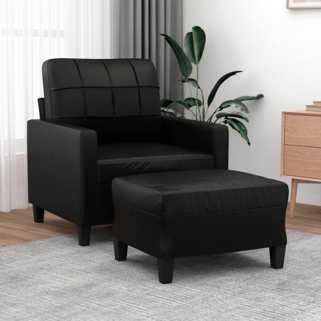 vidaXL Sillón con taburete cuero sintético negro 60 cm