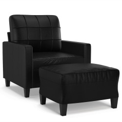 vidaXL Sillón con taburete cuero sintético negro 60 cm