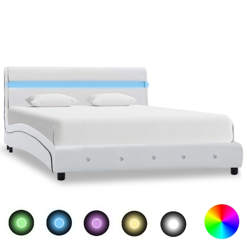vidaXL Estructura de cama con LED cuero sintético blanco 160x200 cm vidaXL Estructura de cama con LED cuero sintético blanco 160x200 cm
