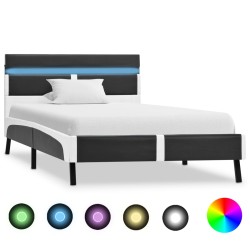 vidaXL Estructura de cama con LED de cuero sintético gris 90x200 cm