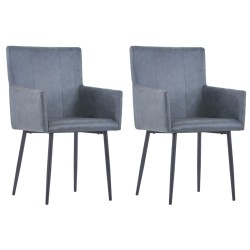 vidaXL Sillas de comedor reposabrazos 2 uds piel ante sintética gris