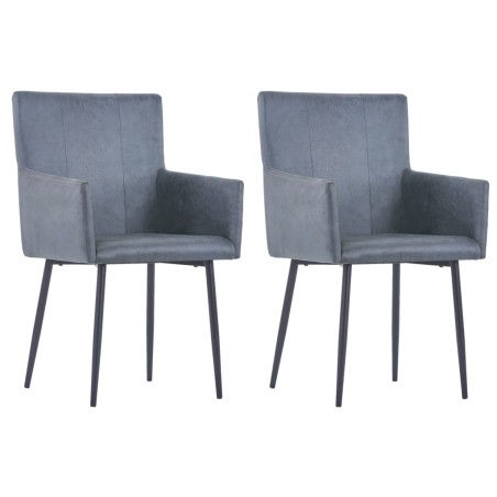 vidaXL Sillas de comedor reposabrazos 2 uds piel ante sintética gris