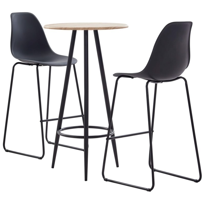 vidaXL Juego de mesa alta y taburetes 3 piezas plástico negro vidaXL Juego de mesa alta y taburetes 3 piezas plástico negro