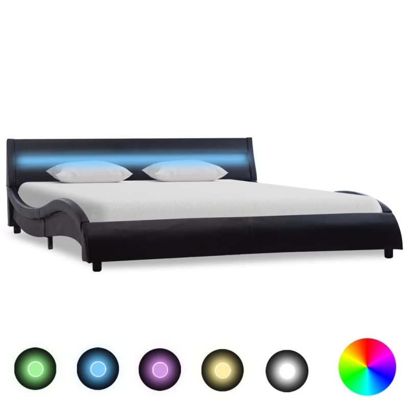 vidaXL Estructura de cama con LED de cuero sintético negro 140x200 cm vidaXL Estructura de cama con LED de cuero sintético negro 140x200 cm
