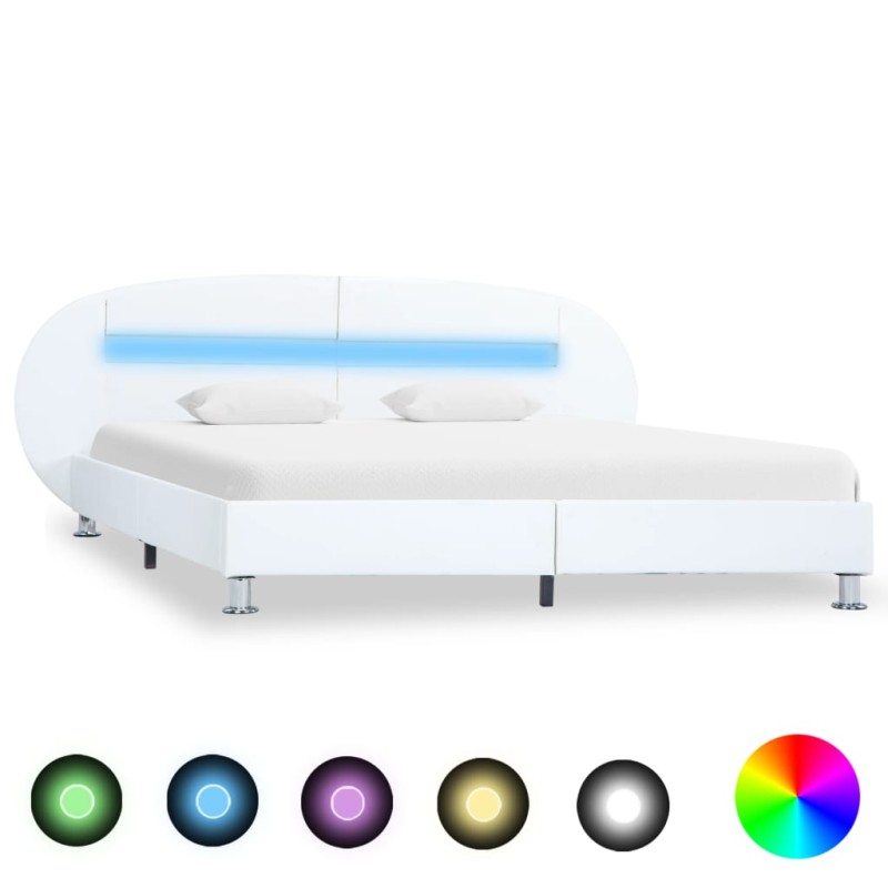 vidaXL Estructura de cama con LED de cuero sintético blanco 180x200 cm vidaXL Estructura de cama con LED de cuero sintético blanco 180x200 cm