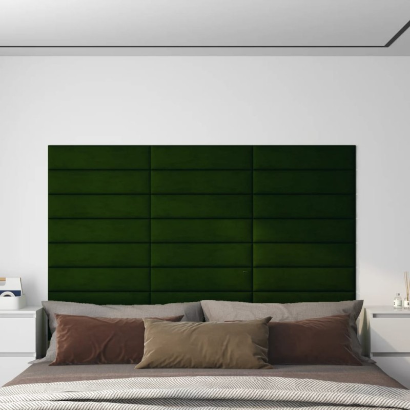 vidaXL Paneles de pared 12 uds terciopelo verde oscuro 60x15 cm 1,08m² vidaXL Paneles de pared 12 uds terciopelo verde oscuro 60x15 cm 1,08m²