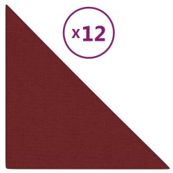 vidaXL Paneles de pared 12 uds tela rojo tinto 30x30 cm 0,54 m²