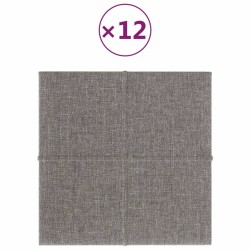 vidaXL Paneles de pared 12 uds tela gris claro 30x30 cm 1,08 m²