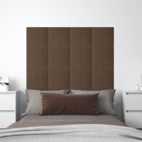 vidaXL Paneles de pared 12 uds tela marrón 30x30 cm 1,08 m²