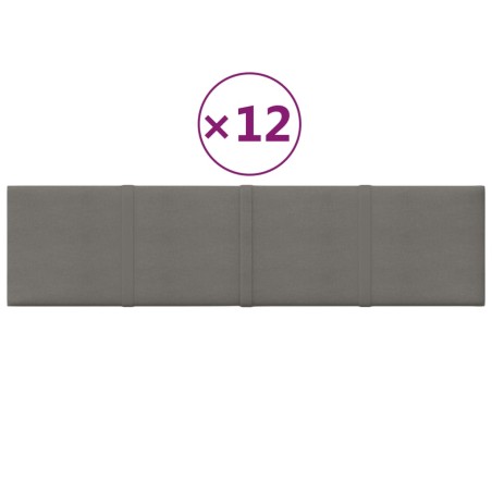 vidaXL Paneles de pared 12 uds tela gris claro 60x15 cm 1,08 m²