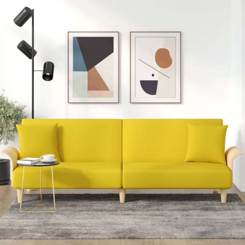 vidaXL Sofá cama con reposabrazos tela amarillo claro vidaXL Sofá cama con reposabrazos tela amarillo claro