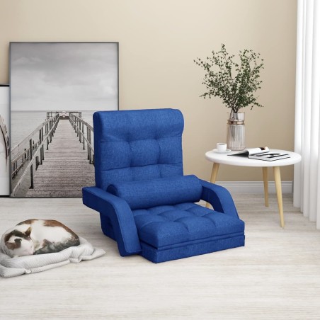 vidaXL Silla de suelo plegable con función de cama de tela azul