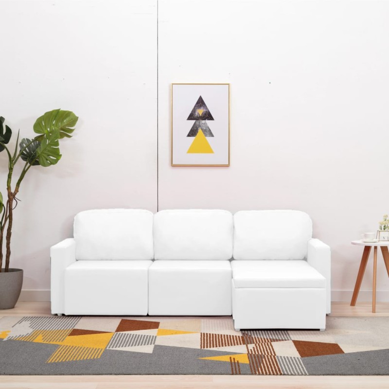 vidaXL Sofá cama modular de 3 plazas de cuero sintético blanco vidaXL Sofá cama modular de 3 plazas de cuero sintético blanco