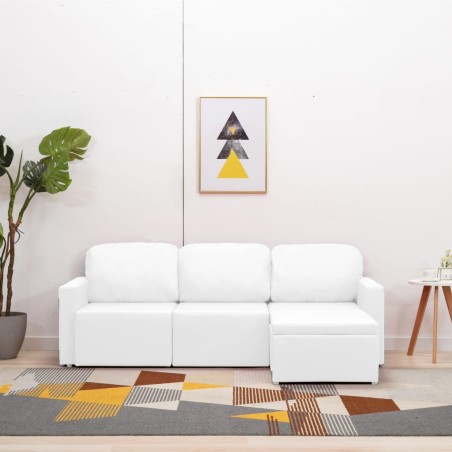 vidaXL Sofá cama modular de 3 plazas de cuero sintético blanco