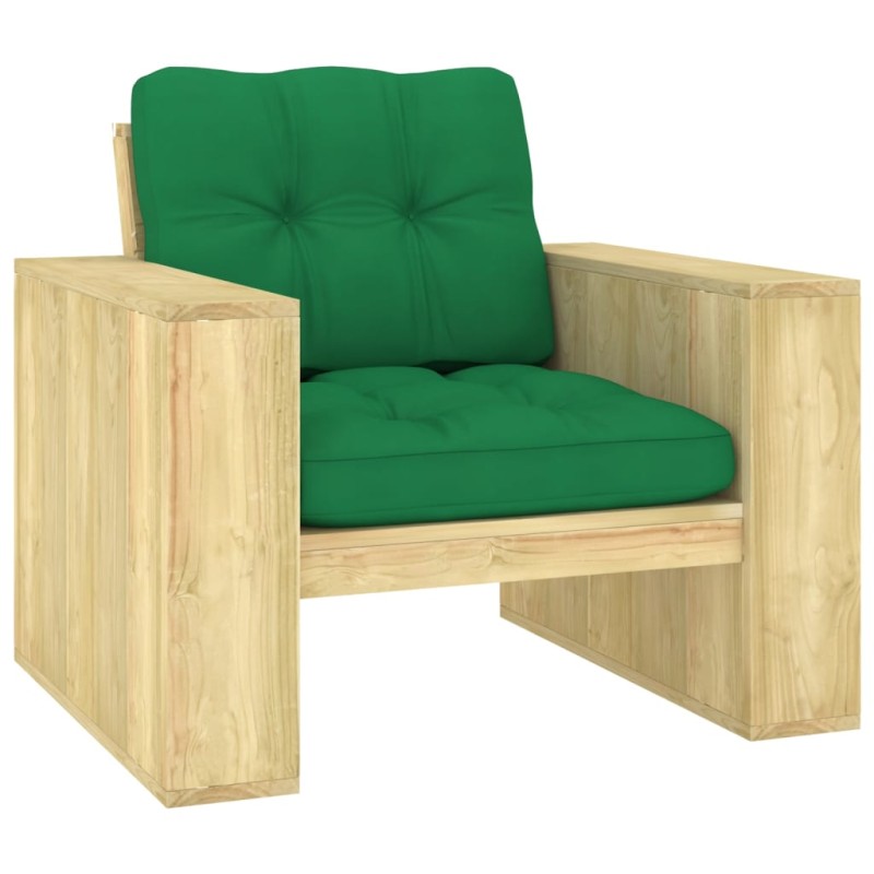 vidaXL Silla de jardín y cojines verde madera pino impregnada vidaXL Silla de jardín y cojines verde madera pino impregnada