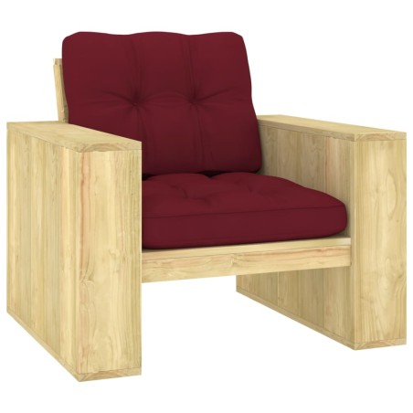 vidaXL Silla de jardín y cojines vino tinto madera pino impregnada