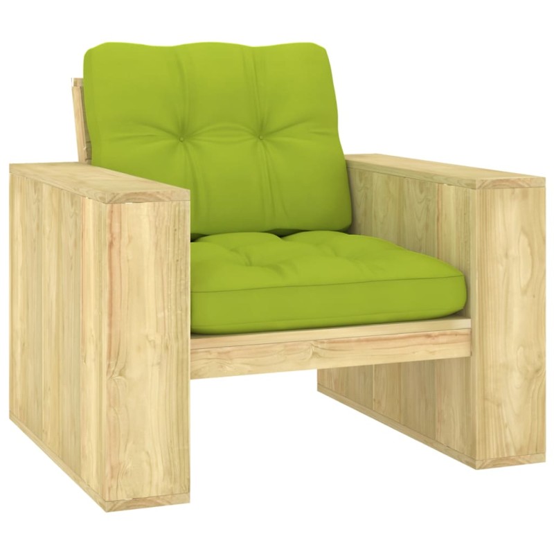 vidaXL Silla de jardín cojines verde brillante madera pino impregnada vidaXL Silla de jardín cojines verde brillante madera pino impregnada