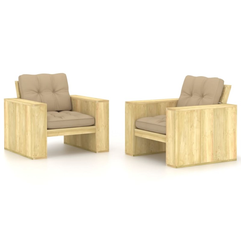 vidaXL Sillas de jardín cojines 2 uds beige madera de pino impregnada vidaXL Sillas de jardín cojines 2 uds beige madera de pino impregnada