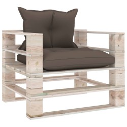 vidaXL Sofá de jardín de palets con cojines taupe madera de pino