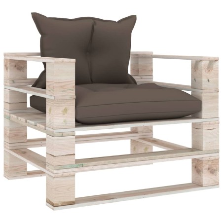 vidaXL Sofá de jardín de palets con cojines taupe madera de pino