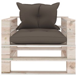vidaXL Sofá de jardín de palets con cojines taupe madera de pino