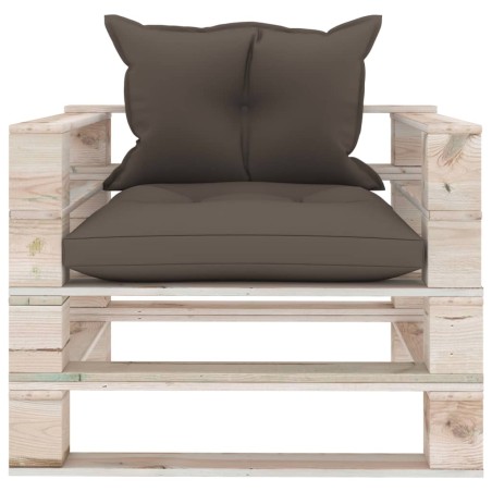 vidaXL Sofá de jardín de palets con cojines taupe madera de pino
