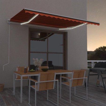 vidaXL Toldo automático LED sensor de viento naranja marrón 400x300 cm