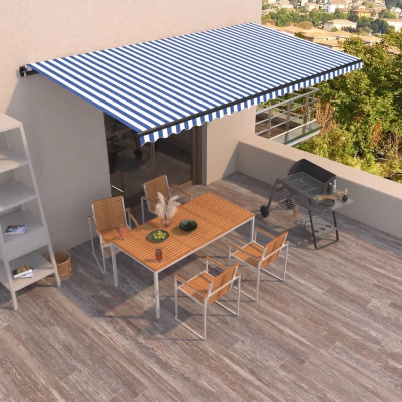 vidaXL Toldo retráctil manual azul y blanco 600x350 cm vidaXL Toldo retráctil manual azul y blanco 600x350 cm