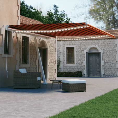 vidaXL Toldo manual retráctil con LED naranja y marrón 400x300 cm