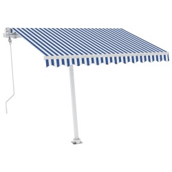 vidaXL Toldo automático LED sensor de viento azul y blanco 300x250 cm