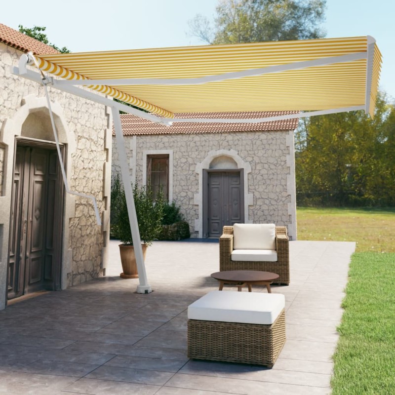 vidaXL Toldo de pie automático amarillo y blanco 450x350 cm vidaXL Toldo de pie automático amarillo y blanco 450x350 cm