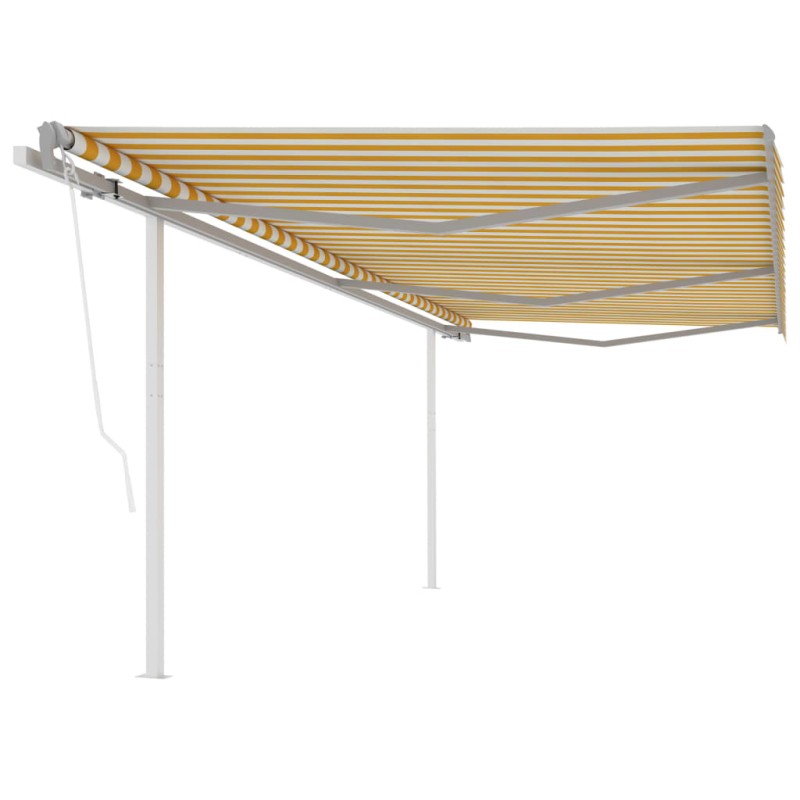 vidaXL Toldo retráctil automático con postes amarillo y blanco 6x3,5 m vidaXL Toldo retráctil automático con postes amarillo y blanco 6x3,5 m