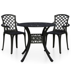 vidaXL Mesa y sillas de bistró 3 piezas aluminio fundido negro