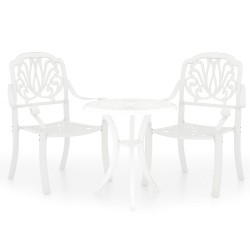 vidaXL Mesa y sillas de bistró 3 piezas aluminio fundido blanco