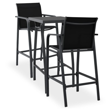 vidaXL Conjunto de bar para jardín 3 piezas negro