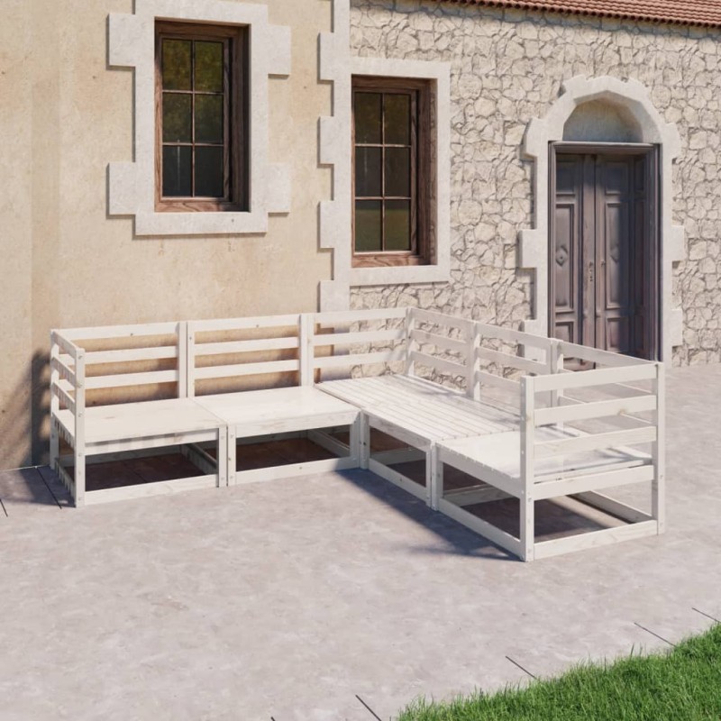 vidaXL Set de salón de jardín de 5 piezas blanco madera maciza de pino vidaXL Set de salón de jardín de 5 piezas blanco madera maciza de pino