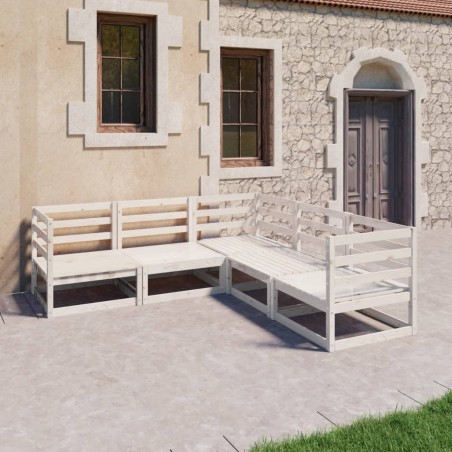 vidaXL Set de salón de jardín de 5 piezas blanco madera maciza de pino