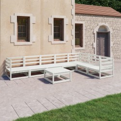 vidaXL Set de salón de jardín de 8 piezas blanco madera maciza de pino