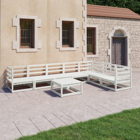 vidaXL Set de salón de jardín de 8 piezas blanco madera maciza de pino