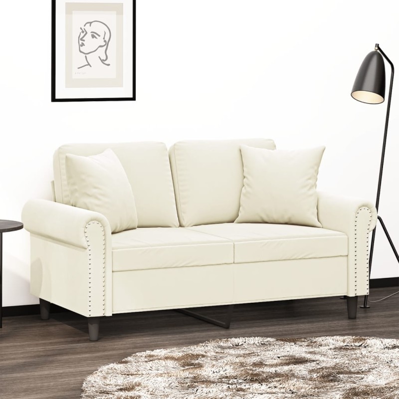 vidaXL Sofá de 2 plazas con cojines terciopelo color crema 120 cm vidaXL Sofá de 2 plazas con cojines terciopelo color crema 120 cm