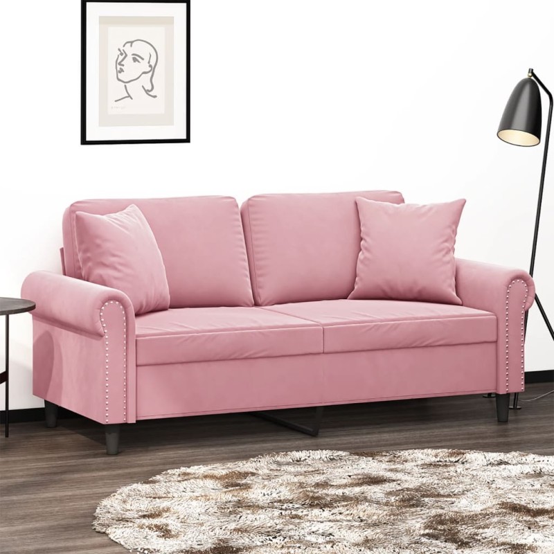 vidaXL Sofá de 2 plazas con cojines terciopelo rosa 140 cm vidaXL Sofá de 2 plazas con cojines terciopelo rosa 140 cm