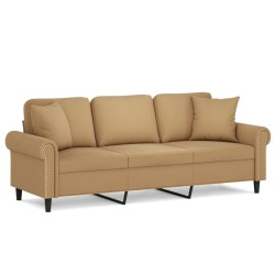 vidaXL Sofá de 3 plazas con cojines terciopelo marrón 180 cm