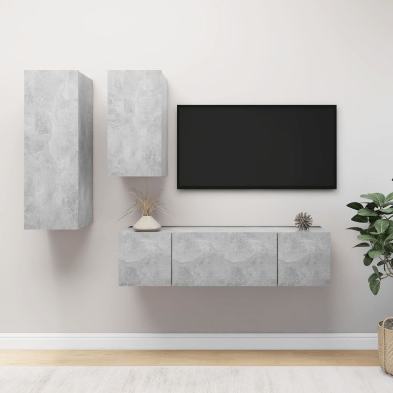 vidaXL Set muebles de salón TV 4 pzas madera ingeniería gris hormigón vidaXL Set muebles de salón TV 4 pzas madera ingeniería gris hormigón